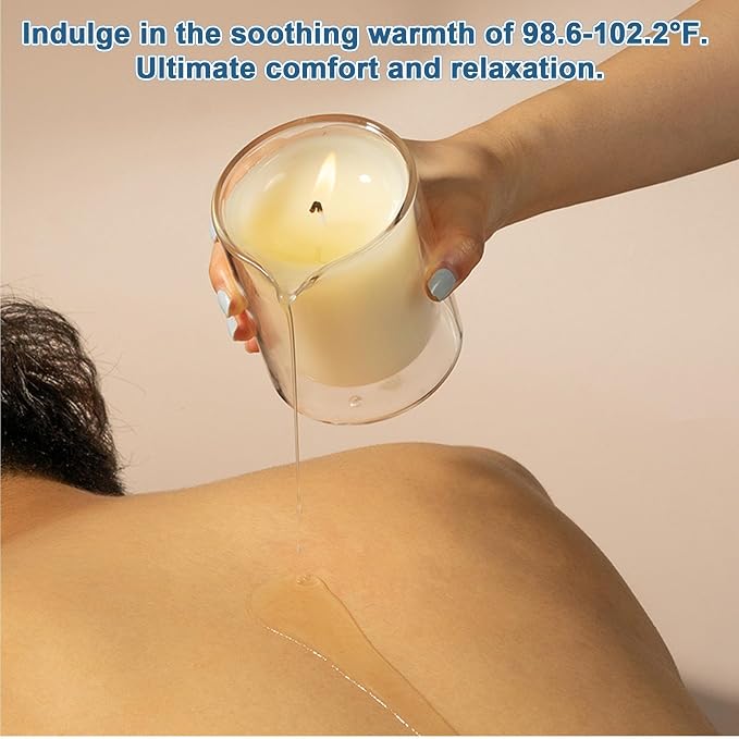 Soy Massage Oil Candle, 6.5 OZ Beautiful Double Layer Glass Low Temp Vanilla, Moisturizing Essential Oils Body Massage for Home & Spa, Intensive Skin Treatment Candles (Vanilla)