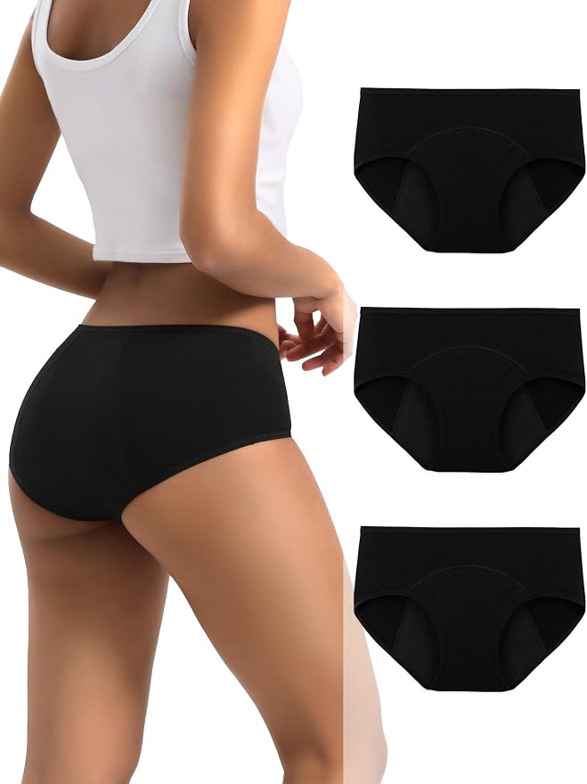 INNERSY Period Underwear for Women Teens Leak-Proof Menstrual Cotton Protective Hipster Panties 3-Pack