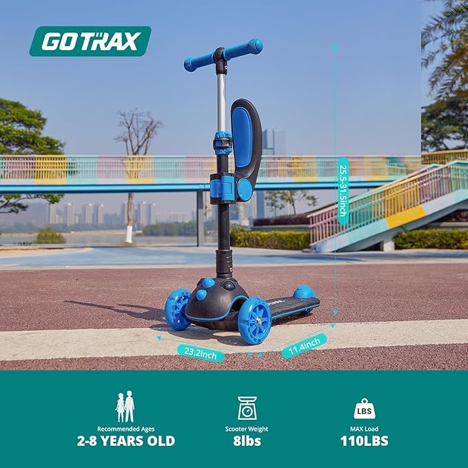Gotrax KS3 Pro Folding Kick Scooter for Kids, One Key Removable Seat & 3 Extra Wide PU Light-Up Wheels and Anti-Slip Deck, Adjustable Height Handlebar and Lean-to-Steer Scooter for Children Aged 2-8