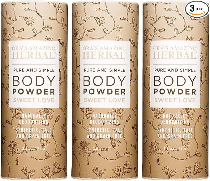 Body Powder for Women, Cornstarch and Talc Free Powder, Bath and Dusting Powder, Amber Oil, Frankincense Essential Oil, Ylang-Ylang, Vanilla, Warm Scent, Ora's Amazing Herbal, Sweet Love 2.5 oz 3 pack