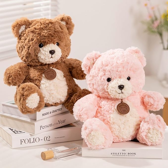 9.8 Inch Soft Teddy Bear Plush Toy, Cuddly Stuffed Animal for Kids & Toddlers, Brown Fluffy Plushie, Gift for Birthday, Valentine's Day, Christmas (Brown)