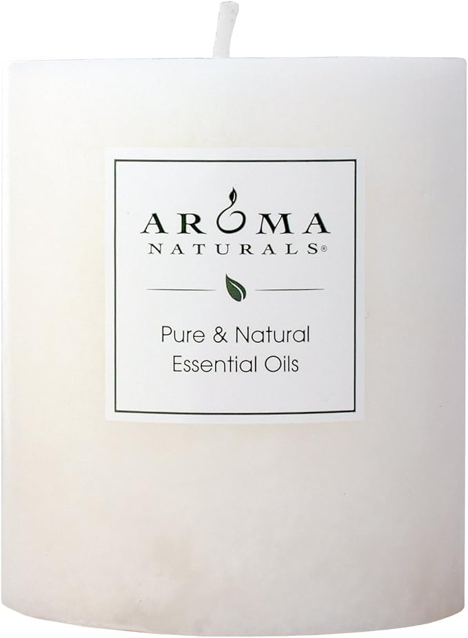 Aroma Naturals Patchouli and Frankincense Essential Oil White Scented Pillar Candle, Meditation, 3 inch x 3.5 inch (Pack of 4)