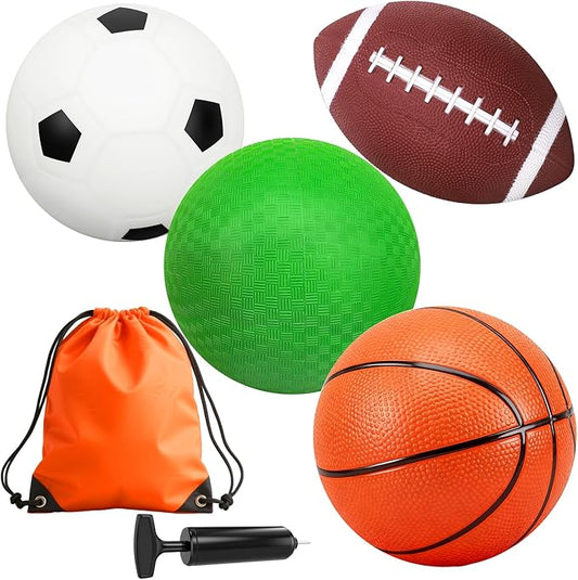Mini Toddler Balls Toys Set for Kids, Mini PVC 5 Inch Basketballs Balls-5" Little Soccer, Football,- Playground Kick Ball Gift for Children Yard Indoor Outdoor Beach Pool 4 Pack