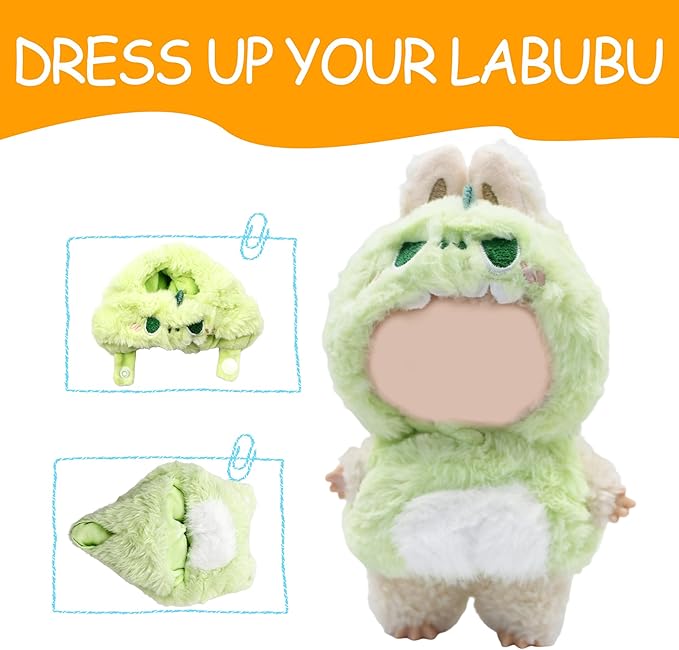 17cm Doll Clothes, Bear Outfits for Clothes Set, Premium Fashion Dolls Keychain Accessories, Faking Animal Style Outfit Jumpsuit (Dinosaur)