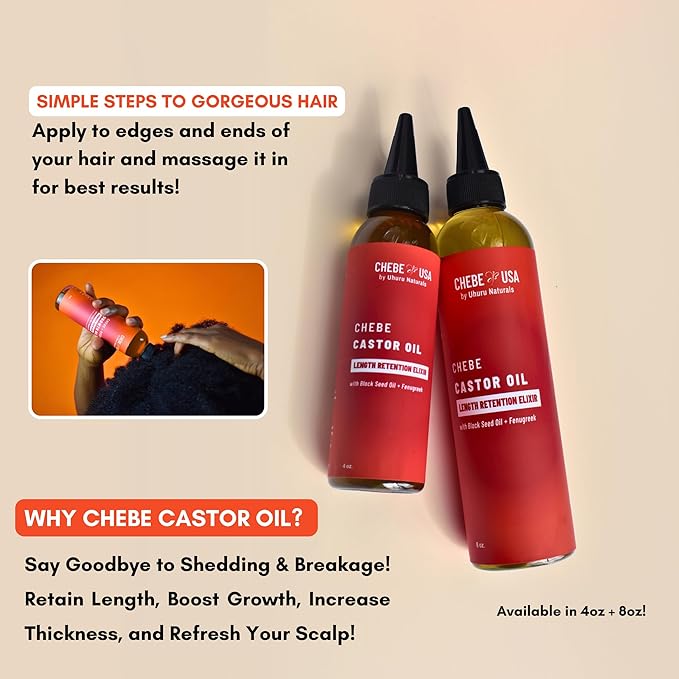 Original Chebe Castor Hair Growth Oil (8oz) – Made in USA Longer Thicker-Looking Hair with Rosemary – Authentic Chebe for All Hair Types Encourages Hair Retention for Lush, Vibrant Strands