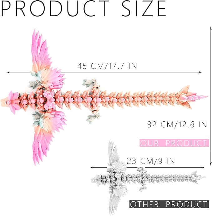 ACOCOFE 3D Printed Dragon with Wings, 18 inch Flying Articulated Winged Dragon, Mystery Crystal Dragons,Home Office Decor Gift (RainbowA)