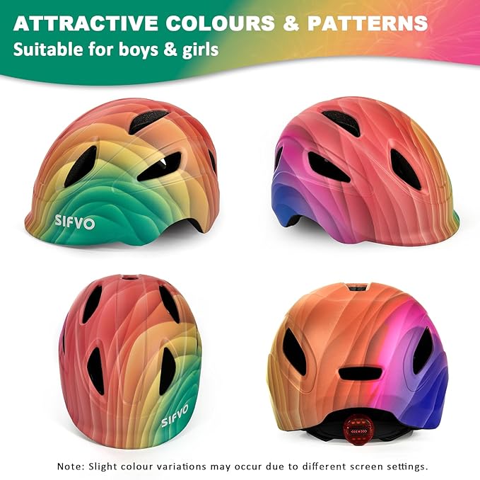Kids Bike Helmet with LED Light, SIFVO Youth Toddler Boys Girls Helmets,2 Size Adjustable for Ages 3-5-10,Multi-Sport for Bicycle, Scooter, Skateboard,46-55cm