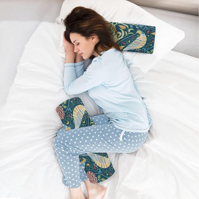 Green Birds Flower Vintage Neck Roll Pillow Bolster Round Health Memory Foam Long Cervical Cylinder Body Pillows with Removable Washable Cover for Bed Legs Back Yoga