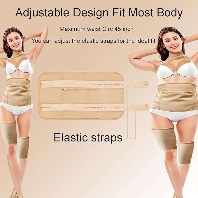 Organic Cotton Castor Oil Pack Wrap,9 Pcs Reusable Pack Kit for Neck Chest Waist Back Knee and Feet,Hot or Cold Compress Castor Oil Pads Kit with Adjustable Elastic Strap