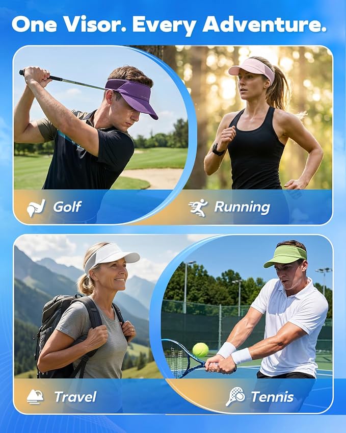 Sport Sun Visor Hat for Women Men - Lightweight Stretchy Polyester Spandex Quick Dry Sweatband Wrinkle Resistant
