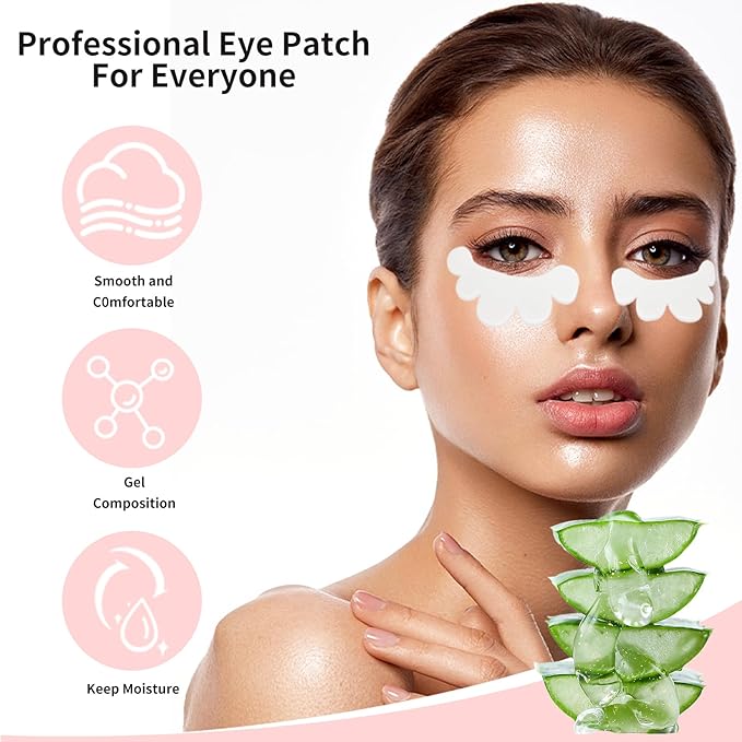 myaokue-up 50 Pairs Eye Gel Pads, Lint Free Under Eye Patches for Eyelash Extensions, Premium Eye Mask Beauty Tool Kit (Pink)