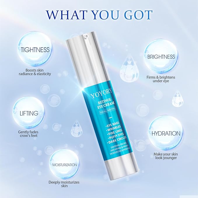Retinol Eye Cream for Eye Bags - Anti-Aging Under Eye Treatment for Dark Circles, Fine Lines,Wrinkles, Puffiness Hydrating & Moisturizing Skin Care for Women and Men, 0.67 fl oz
