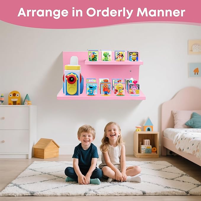 PHOENANCEE Floating Shelves for Little Tikes Story Dream Machine,Wall Shelf for Little Tikes Projector Books Audio Play Character Storage Tray Organizer for Toddlers and Kids Girls Boys,Pine(Pink)