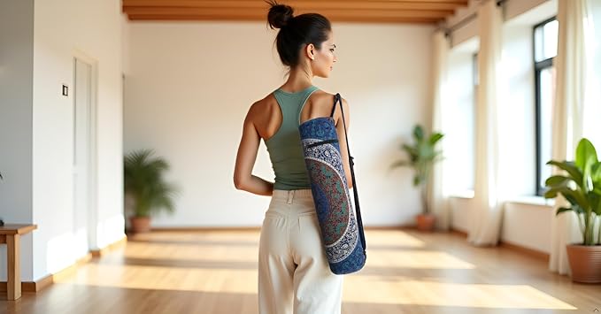 INDIAN CRAFT CASTLE ICC Yoga Mat Bag Carrier Full-Zip Exercise Yoga Mat Carry Bag for Women Men with Multi-Functional Storage Pockets and Adjustable Shoulder Strap 26X6 Inches