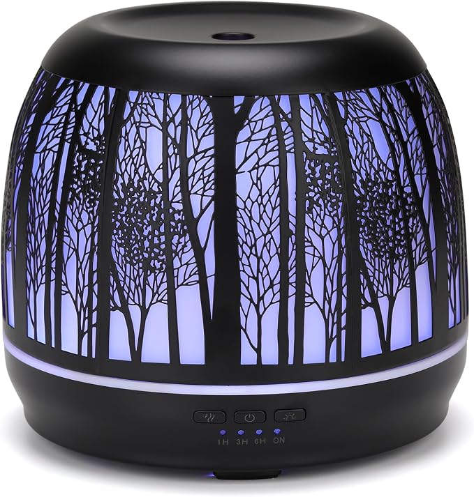 Large Essential Oil Aromatherapy Diffuser for Home Bedroom Metal Hollow Decorative Room Ultrasonic Air Scent Mist Aroma Diffuser 500ML Defusers -Black