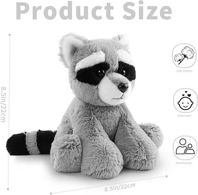 Raccoon Stuffed Animal Toy, Soft Huggable Raccoon Plush Toys for Kids, Cute Stuffed Animals Gift for Boys Girls and Toy for 1-3 Toddlers -8.5 Inch