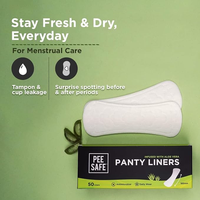 Pee Safe Extra Long Panty Liners for Women, Aloe Vera Infused Daily Liners with Cottony Soft Surface, 185mm Curvy Fit for Comfort & Freshness, Pack of 50
