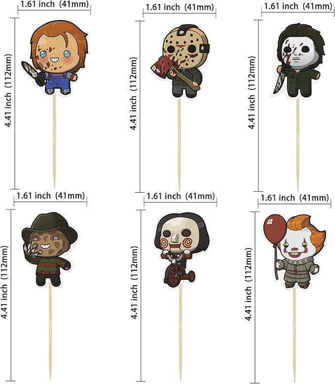Gyufise 36Pcs Horror Movie Cupcake Toppers Horror Movie Halloween Cupcake Picks Halloween Birthday Cake Decorations for Baby Shower Birthday Party Supplies