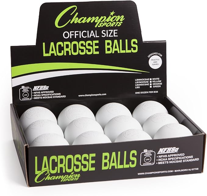 Champion Sports Lacrosse Balls – Official Size SEI Certified, Multi-Color Packs of 3, 6, or 12 for Practice & Games
