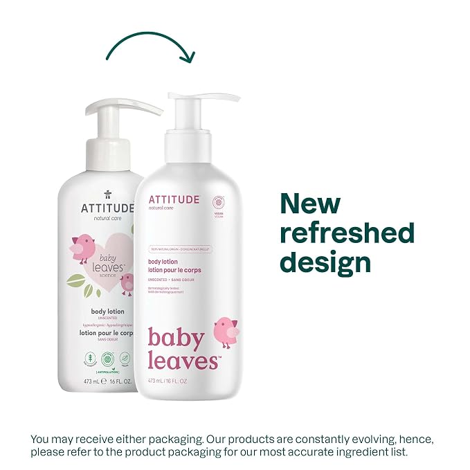 ATTITUDE Baby Lotion, Fragrance-Free Gentle Daily Hydration, Helps Keep Skin Soft & Smooth, EWG Verified, Dermatologically Tested, Vegan, Unscented, 16 Fl Oz
