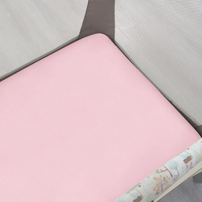 Pack and Play Sheets Girl, 2 Pack Mini Crib Sheets, Stretchy Playard Fitted Sheet, Compatible with Graco Pack n Play, Soft and Breathable Material, Pink&Pink Stars