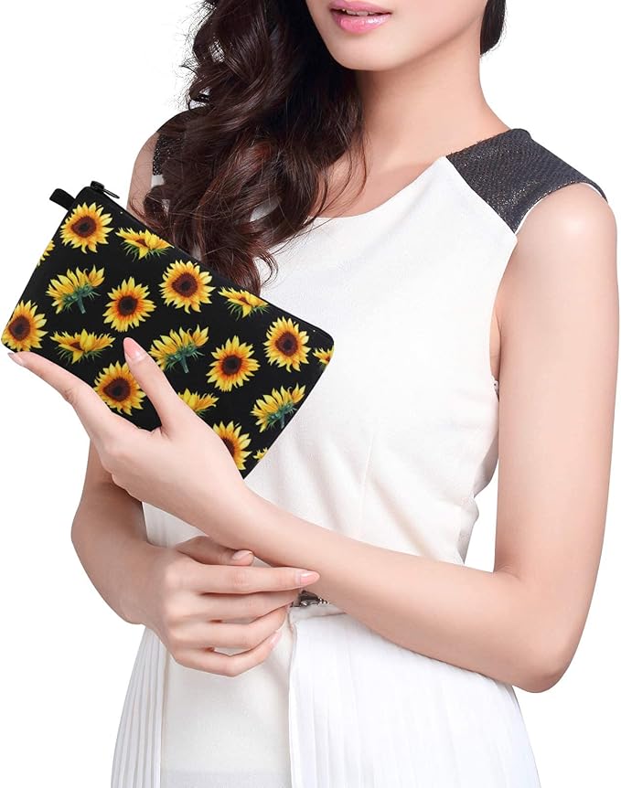 MAGEFY Sunflower Makeup Bag for Women, Portable Travel Cosmetic Bag with Black Zipper Pouch Waterproof Makeup Pouch Multifunctional Small Bag for Women (1 pack, sunflower 0173)