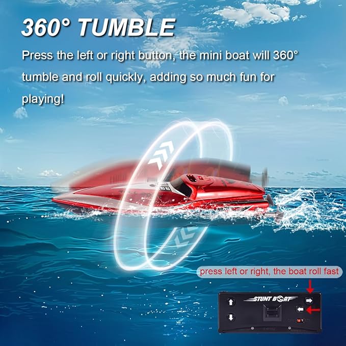 Mini Remote Control Boat RC Boat 2.4Ghz 360 Rotating bulit-in Rechargeable Battery Swimming Pool Toys Remote Control Boats for Kids 8-12 Years Birthday Gift Red