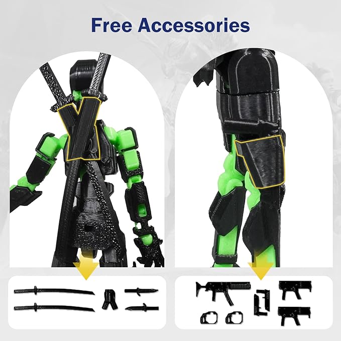 Pre-Assembly 3D Printed 5.54'' Dummy13 Action Figure, Multi-Jointed Tian13, Articulated T13 Desktop Decoration,12 in 1 Accessories, Best Birthday Festival Gift (Blue+red)
