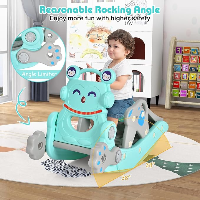 HONEY JOY Toddler Slide Rocking Toy, 6 in 1 Convertible Freestanding Slide for Kids w/Basketball Hoop/Ring Toss Game/Rocking Horse/Stool, Foldable Baby Climber Playground Slide for Indoors Outdoors