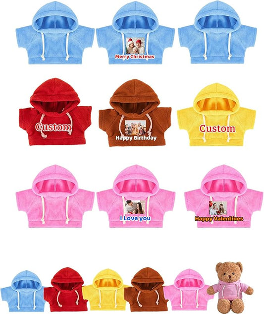 9 Pcs Custom Clothes for Teddy Bears with Name Photo, Personalized Stuffed Animal Clothing Fit 8-16 inch Stuffed Bears Sweater, Personalized Doll Clothes Make Your Own Plush Doll Shirt