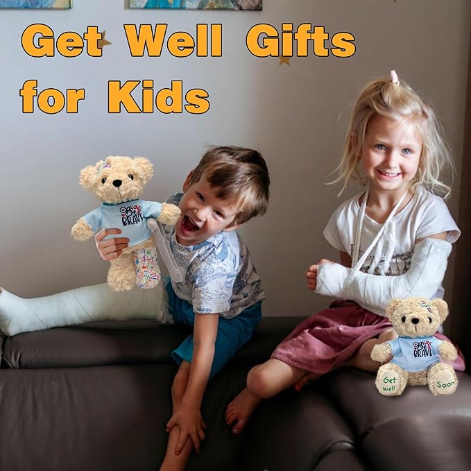 2-Pack Get Well Soon Bears - Broken Arm & Leg Plush Stuffed Animals in Hospital Gowns | Recovery Gift Set for Kids, Toddlers, Boys & Girls | Super Soft Plush with Safety Certified Get Well Gifts