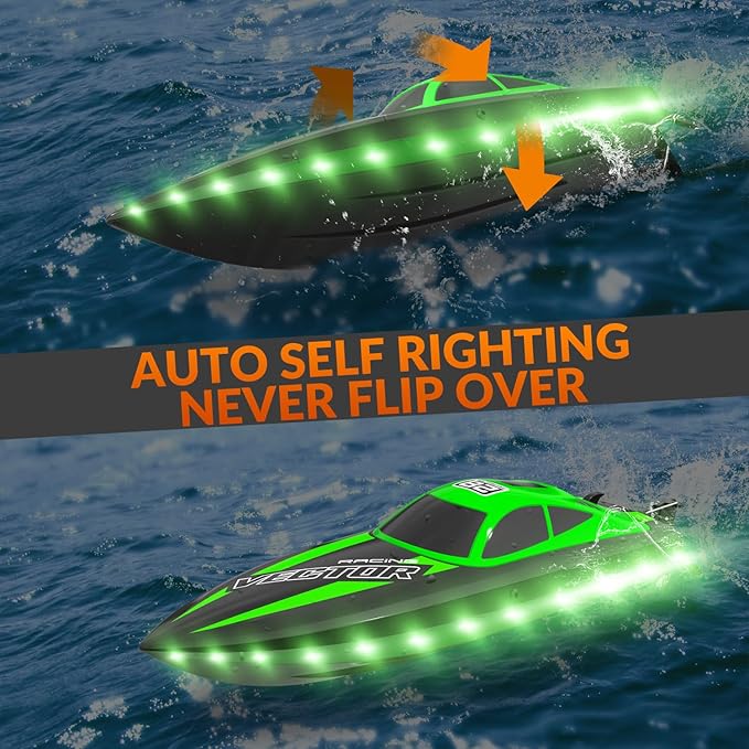 Remote Control Boats for Adult - Boat with LED Lights for Pool&Lakes,2.5GHz RC Racing Boats，Summer Water Toy