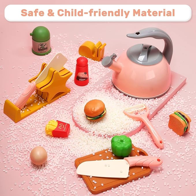 CUTE STONE Play Kitchen Accessories Set, Kids Cooking Toys Set with Play Pots and Pans, Electronic Induction Cooktop with Sound and Light, Cookware Utensils Kids Kitchen Set Kitchen Toys for Kids