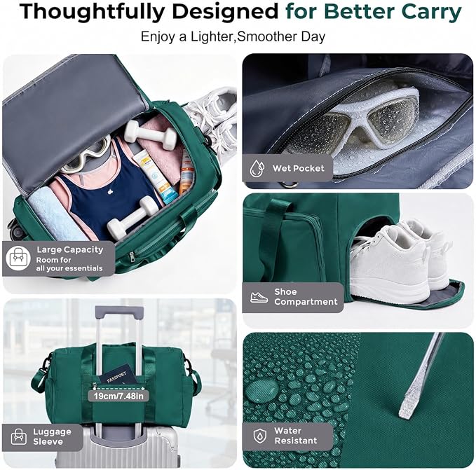 FIORETTO Women's Gym Duffle Bag with Shoes Compartment, 30L Capacity, Ideal for Travel, Gym, Sports, Duffel, Weekender