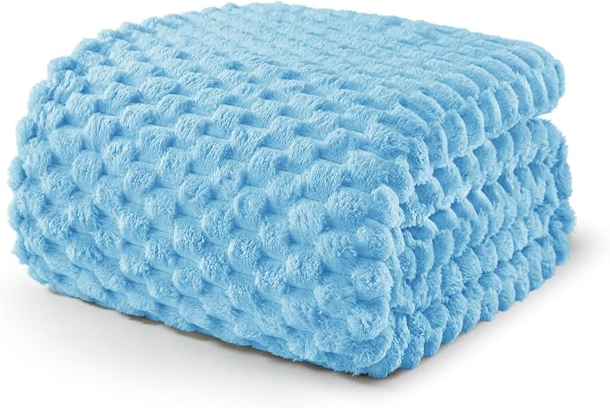 Exclusivo Mezcla 3D Fleece Queen Size Blanket for Bed, Blue | Extra Soft Fuzzy Plush Lightweight Bed Blankets, Cozy Fluffy Decorative Blankets for All Seasons, 90x90 Inches