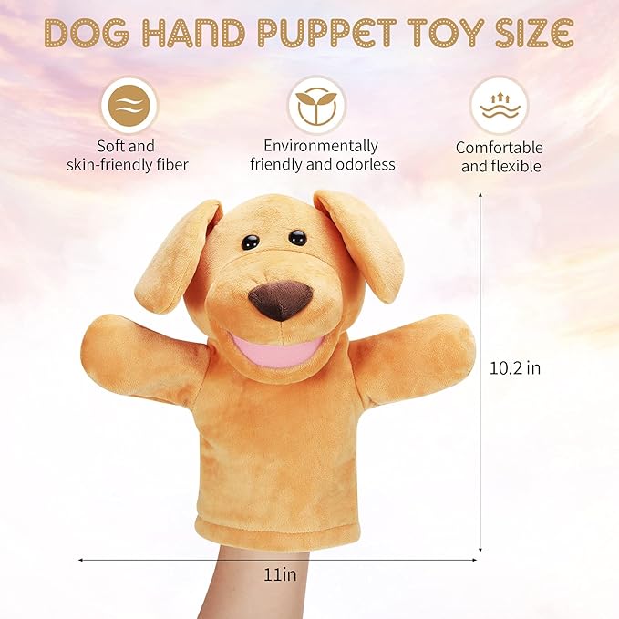 Zomiboo Hand Puppets Soft Animal Hand Plush Toy with Movable Mouth Imaginative Play Stocking Storytelling Interactive Toy(Dog)