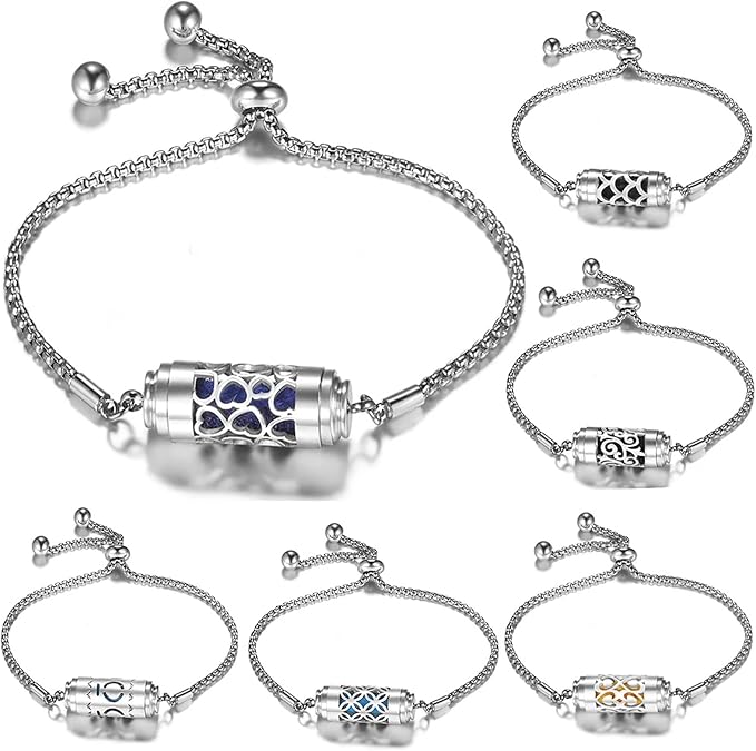Essential Oil Bracelet,Essential Oil Diffuser Bracelet Stainless Steel Aromatherapy Locket Adjustable Diffuser Bracelet Unisex (Stretch-I)