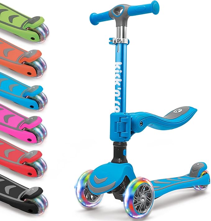 Kicknroll 3-Wheel Scooter for Kids Ages 3-12 with Light-Up Wheels, Folding Design, Adjustable Height, Extra Wide Deck (110 lbs Max)