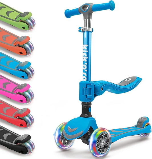 Kicknroll 3-Wheel Scooter for Kids Ages 3-12 with Light-Up Wheels, Folding Design, Adjustable Height, Extra Wide Deck (110 lbs Max)