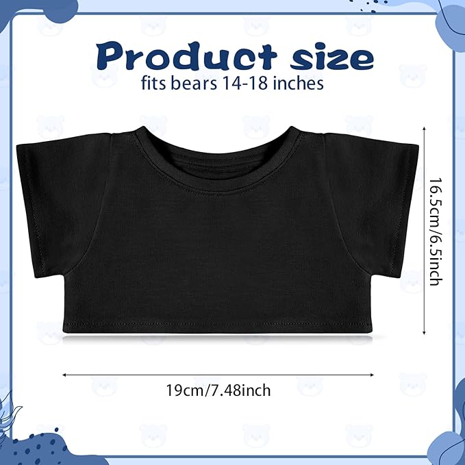 Bear Tee Shirt Fit 14-18inch Bear Clothes Stuffed Animal Clothes Shirt Basic Stuffed Bears Dolls Shirt, Black