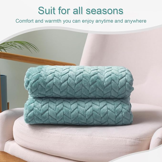Exclusivo Mezcla Fleece Throw Blanket for Couch Sofa, 50”x70”, Celadon | Oversized Soft Cozy Fluffy Blankets for Summer, Decorative Plush Flannel Throws for Living room, Bedroom with Leaves Pattern