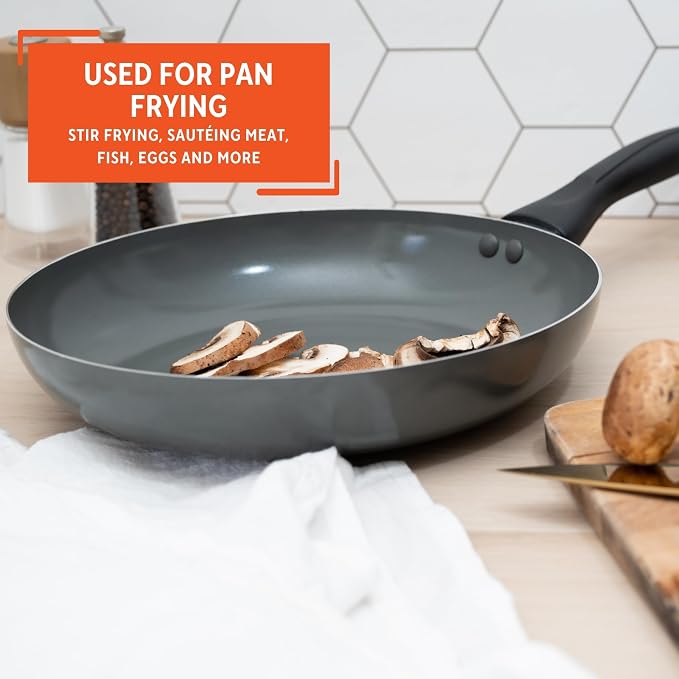 IMUSA 9.5 Inch Chef Cera Aluminum Ceramic Fry Pan with Glass Lid, Gray | Ceramic Nonstick Coating, Glass Lid with Cool-Touch Handle, For Sautéing, Stir-Frying, Everyday Cooking