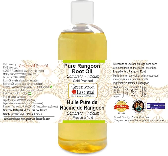 Greenwood Essential Pure Rangoon Root Oil (Combretum indicum) Natural Therapeutic Grade Cold Pressed 200ml (6.76 oz)