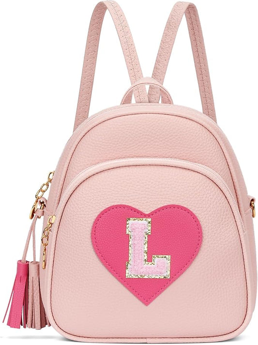Valentines Day Gifts for Kids Gifts for Girls Little Girl Initial Mini Heart Backpack Purse Crossbody Bag with Tassel，Pink-L