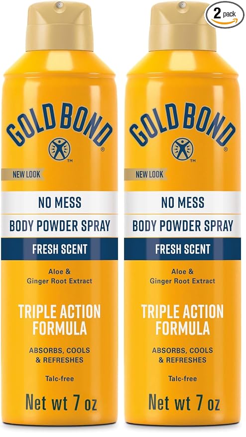 Gold Bond No Mess Talc-Free Body Powder Spray, 7 oz., Fresh Scent, With a Triple Action Formula (Pack of 2)