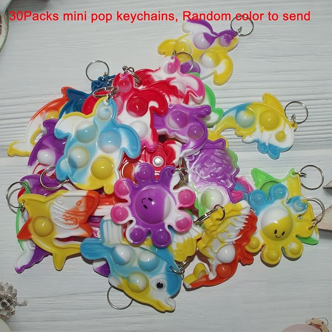 Goodangie00 Bulk Turtle Octopus Dolphin Mermaid Shark Fish Ocean Mini Pop Fidget Toys for Students Prize, Summer Party Favors