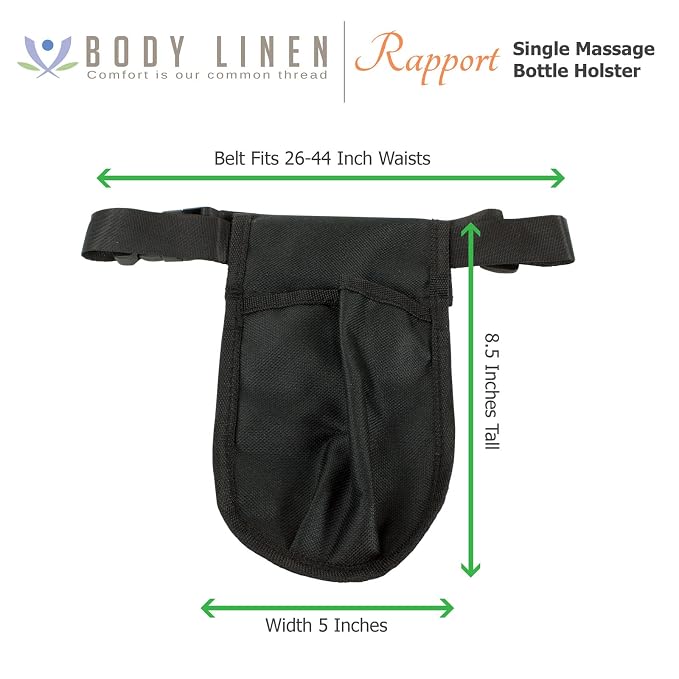 Rapport Single Massage Bottle Holster with 8 Ounce Clear Bottle & Pump for Lotions and Oils. - The Essential Accessory for Massage Therapy Practitioners by Body Linen (Black)