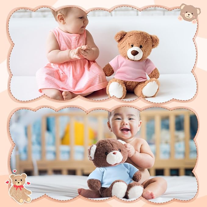 Skylety 6 Pcs Bear Clothes Basic Tee Shirt Classic Stuffed T Shirt Plush Crew Neck for Stuffed Bears Doll with 14 - 18 Inch, Bear Not Included(Multicolor)