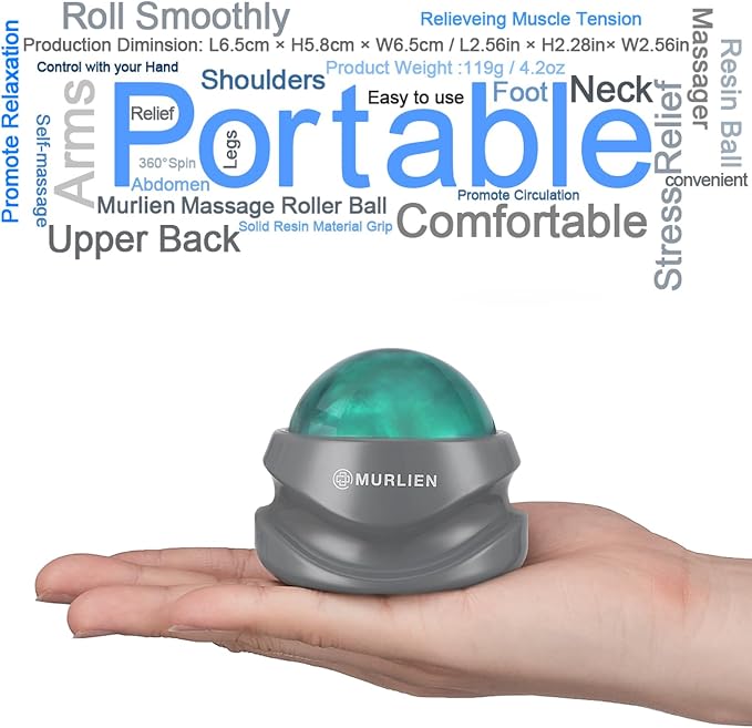 Massage Roller Ball, Tight and Sore Muscles Relief, Manual Massager, Alleviating Shoulder, Arms, Back, Legs, Calves or Muscle Tension - Green
