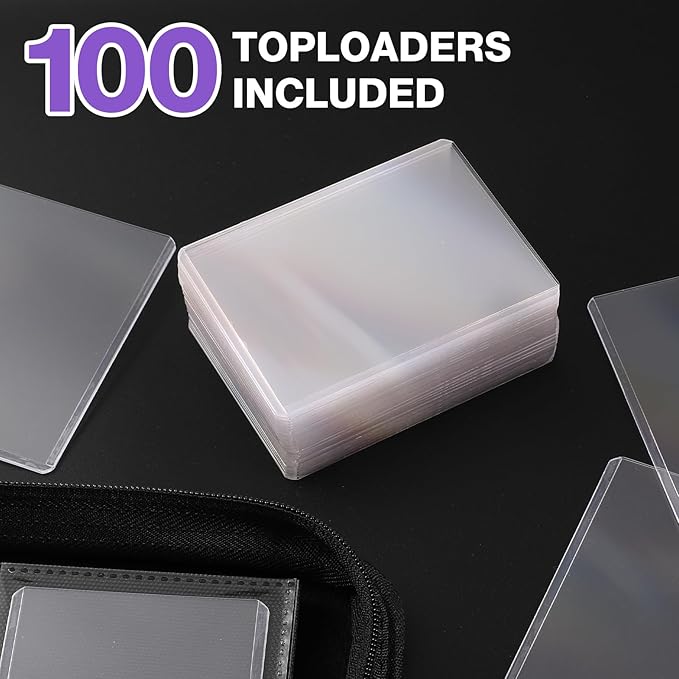 Toploader Binder, Holds 360 Toploaders, 100 Toploaders INCLUDED, 9-Pocket PU Cover Top Loader Binder for 3" x 4" Rigid Toploader, Ringless Double-Sided Toploader Card Binder for TCG, Sport Cards
